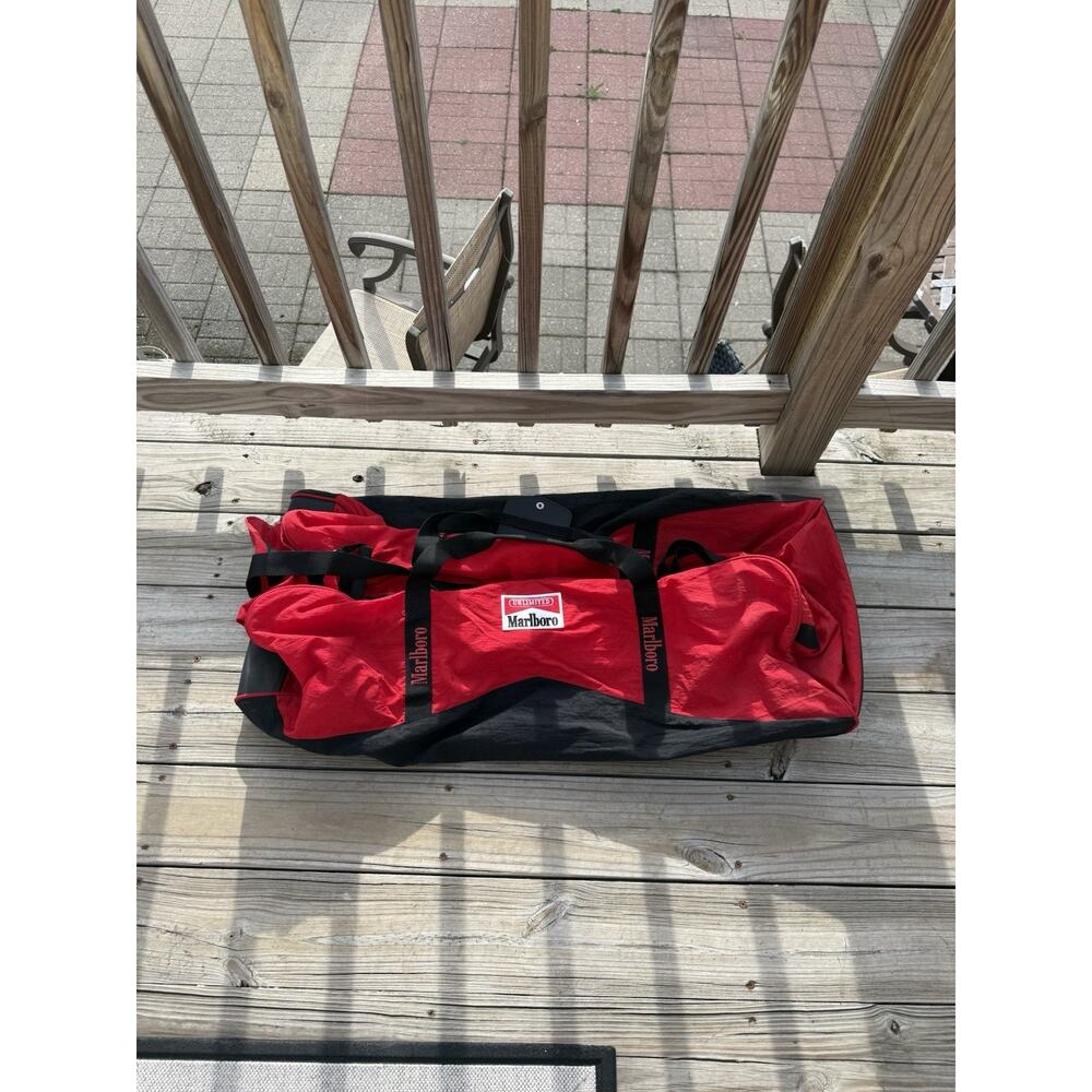 Marlboro Unlimited Rolling Red Duffle Bag 34" X 14" Suitcase Travel Vntg.